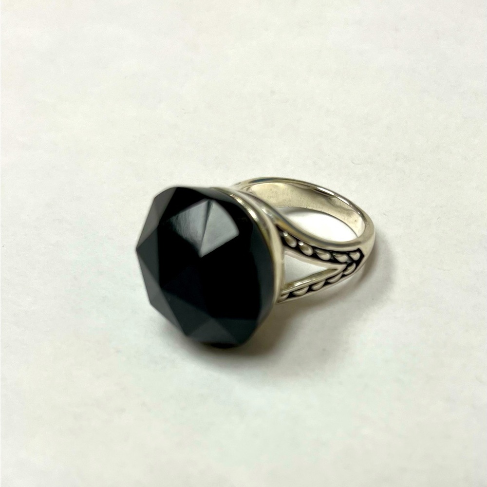 Blue Tiger Eye and Silver-plated Faceted Ring.  Size 9